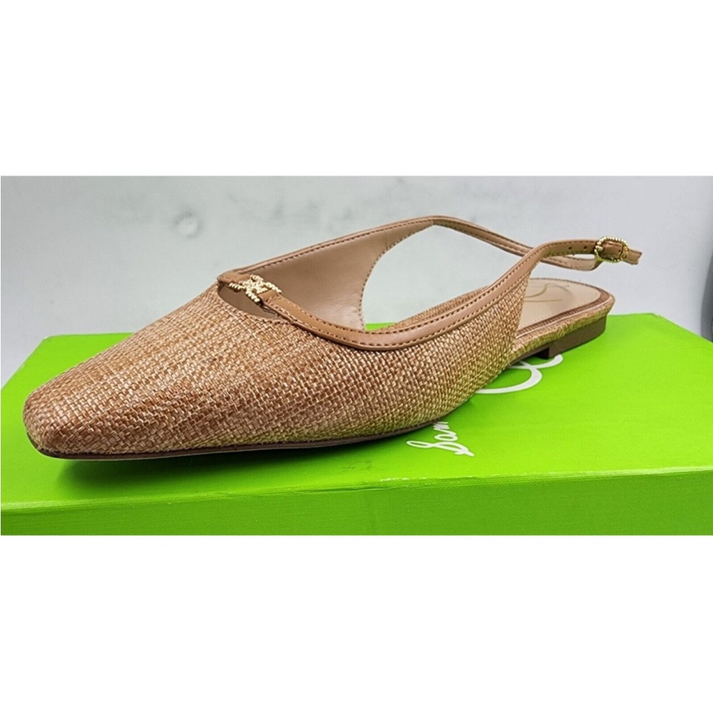 NWT Sam Edelman Cleo Raffia Tan Slingback Flats - Picture 7 of 9